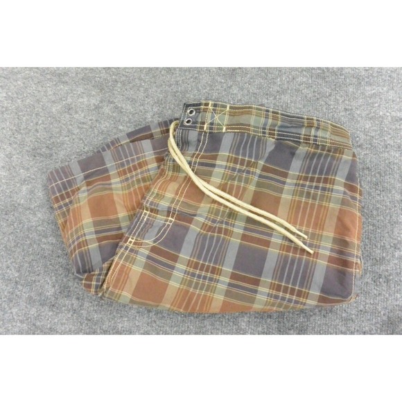 Vintage Polo Ralph Lauren Swimsuit Mens XL Brown Gray Plaid Flaw - Picture 1 of 11